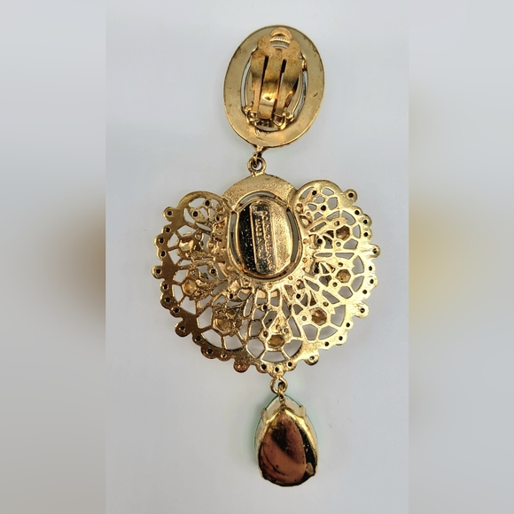 Dolce and Gabbana Prasiolite Swarovski Crystal Baroque Fan Statement Earrings - Picture 10 of 12